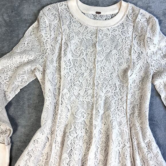 Free People Knit Sheer Boho Dress Women’s Small Soft Beige Cream - Picture 2 of 11